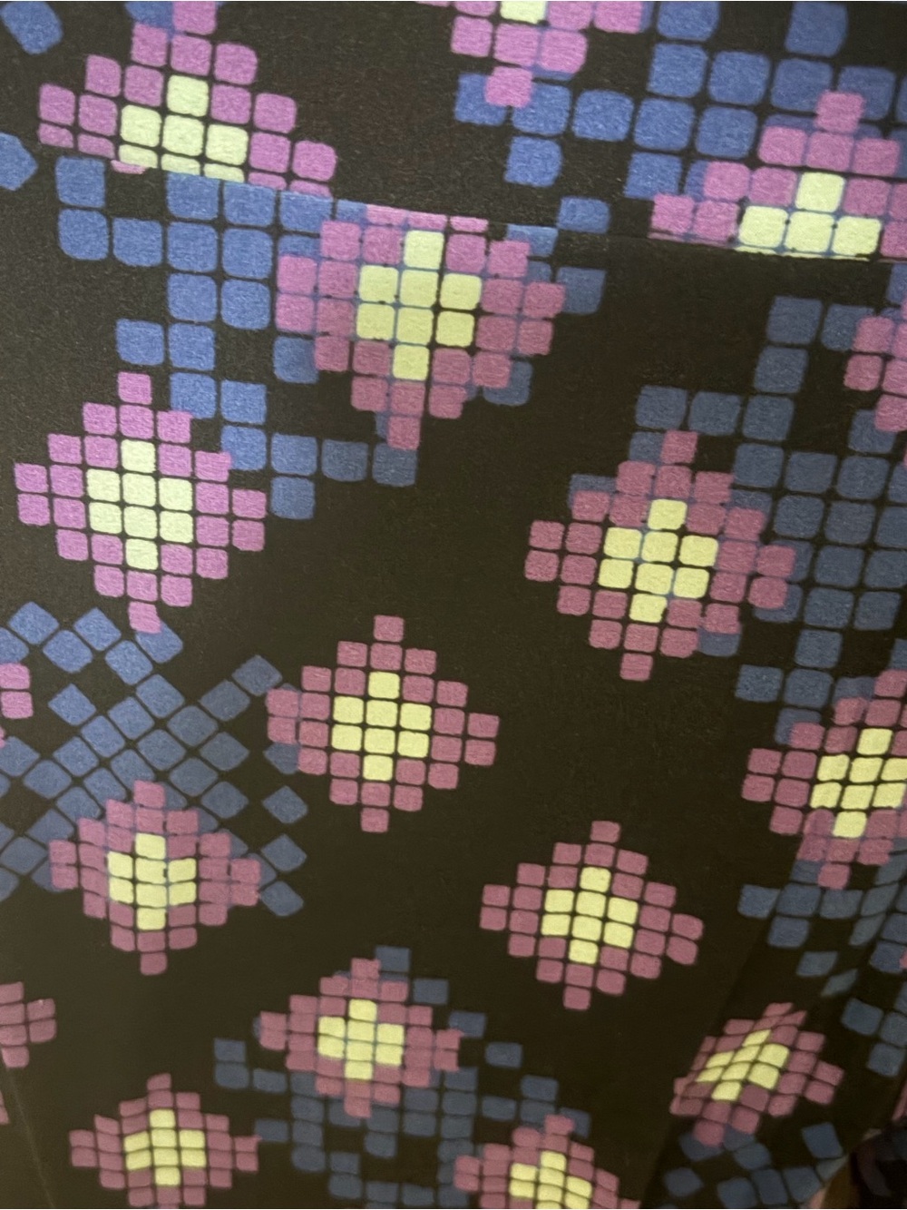 LuLaRoe Black Leggings with Purple and Blue Floral Mosaic - Picture 2 of 3